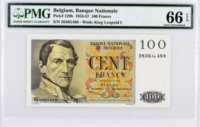 【Blue Auction】世界纸币精拍第789期——18级TOP拍卖/信誉/品质/专业/高效💫 - 【亚军分】比利时 1953年100法郎 PMG66EPQ 老壳 