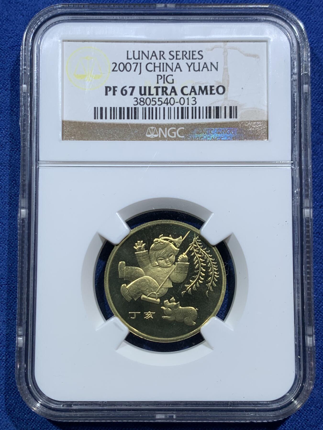 《竞宝斋》第466场 周日，周一 2场连拍 （全场包邮）欢迎送拍 NGC PF67UC 中国2007年丁亥猪年贺岁精制纪念币