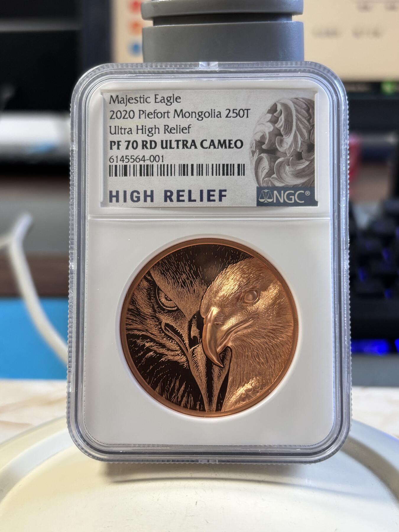 第192期拍卖 蒙古2020年雄鹰双面浮雕50克精制铜币NGC-PF70，50克，发行5000枚