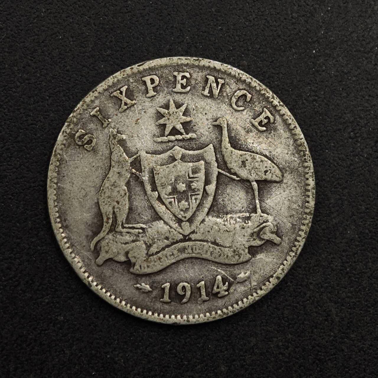 【淘币小摊】实时拍第八百七十四拍   银币散币场    每周一统一发货 澳大利亚1914年乔治五世6便士银币