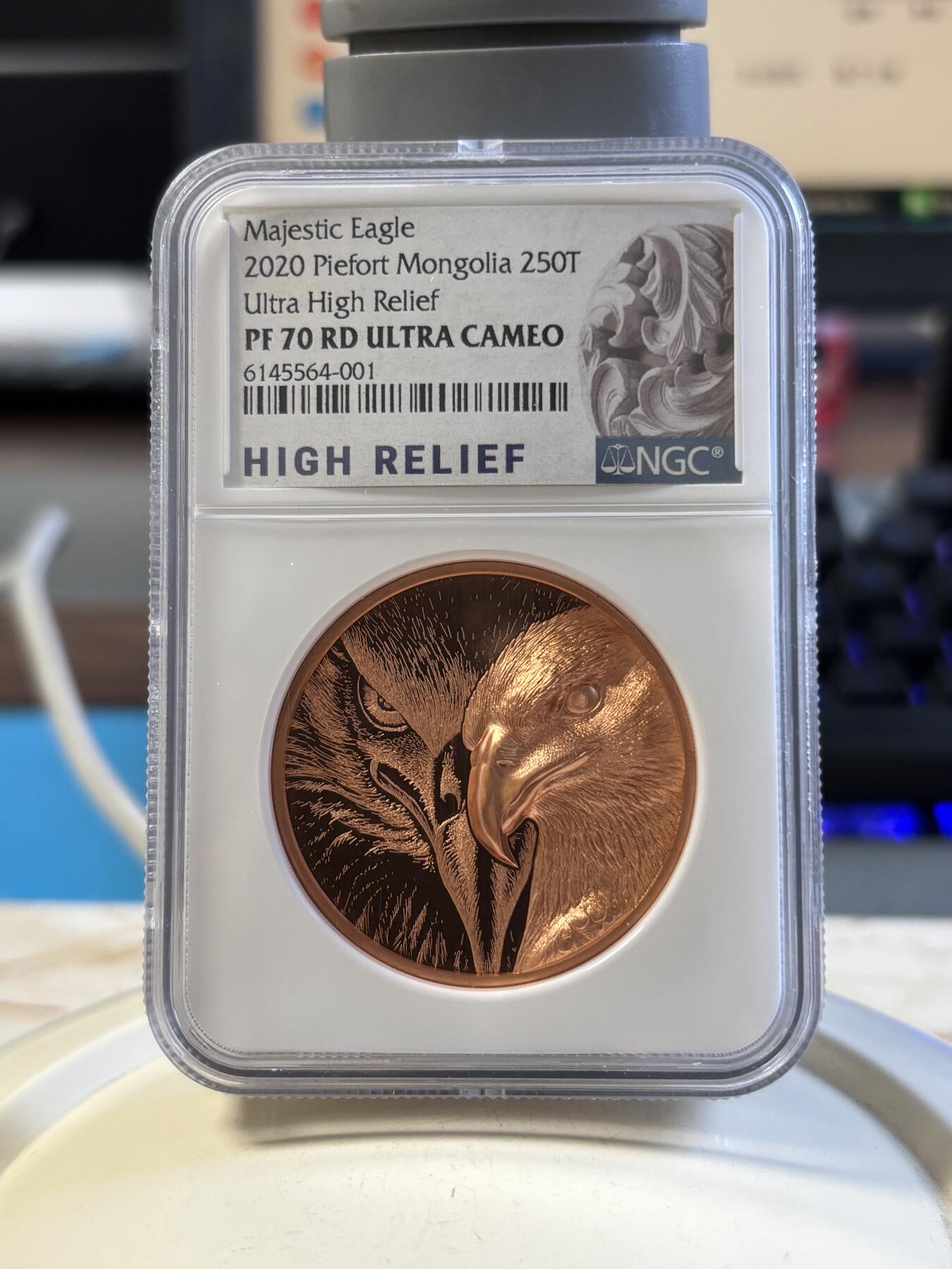 第192期拍卖 蒙古2020年雄鹰双面浮雕50克精制铜币NGC-PF70，50克，发行5000枚