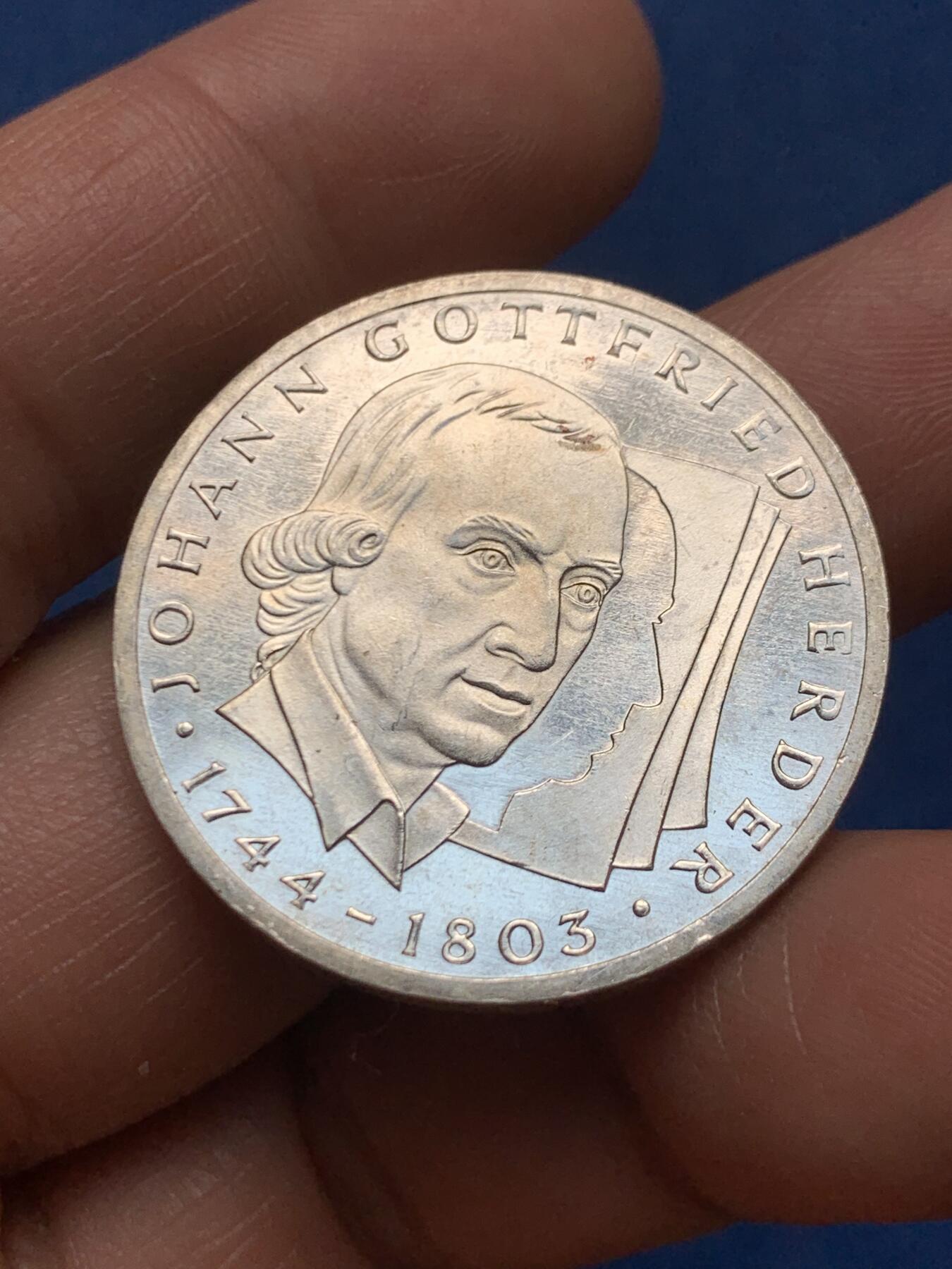 《竞宝斋》第466场 周日，周一 2场连拍 （全场包邮）欢迎送拍 德国1994年约翰·戈特弗里德·赫尔德250周年10马克银币 625银 15.45克