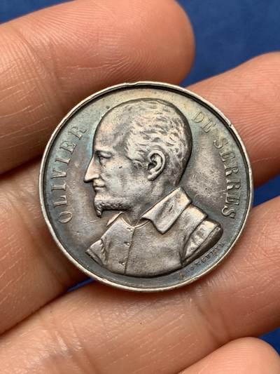 《竞宝斋》第466场 周日，周一 2场连拍 （全场包邮）欢迎送拍 - 法国约讷省农业协会银章 直径：27.8mm 重：10.1g 蜜蜂银标