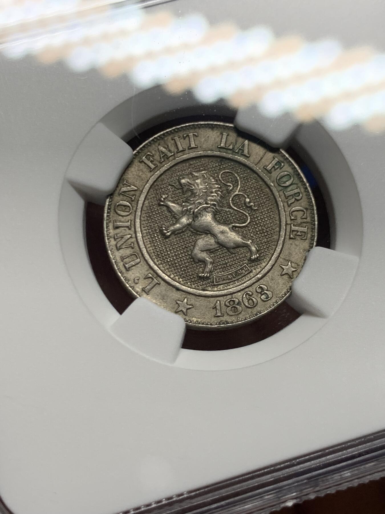 《竞宝斋》第466场 周日，周一 2场连拍 （全场包邮）欢迎送拍 NGC MS62 比利时1863年利奥波德一世10分