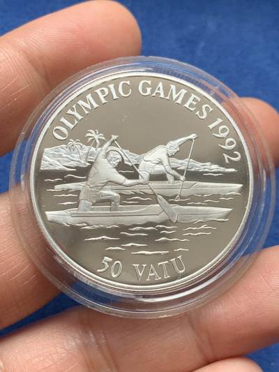 《竞宝斋》第466场 周日，周一 2场连拍 （全场包邮）欢迎送拍 - 瓦努阿图1992年奥运会-独木舟运动员50VATU精制银币 925银 31.35克 铸造量40000枚