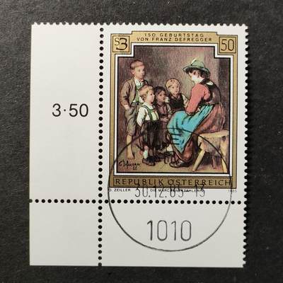 ↓君缘收藏751期☞钱币邮品↓无佣金、可寄存、满30元包邮  - 奥地利邮票，1985年弗朗茨·德弗雷格诞辰150周年·绘画《讲故事的人》雕刻版1全