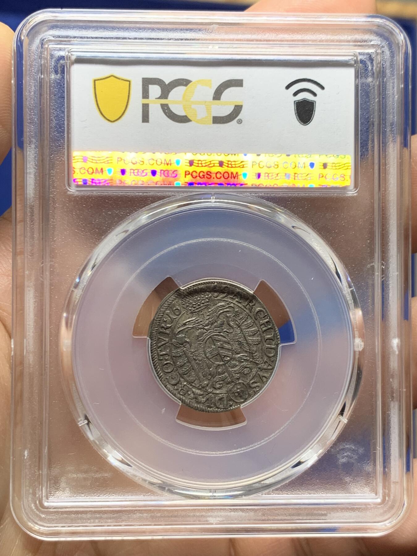 《竞宝斋》第466场 周日，周一 2场连拍 （全场包邮）欢迎送拍 PCGS MS63 神圣罗马帝国1669年利奥波德皇帝3克鲁泽银币 维也纳厂 亚军分 打制细节佳