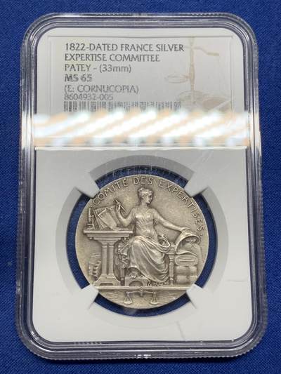 《竞宝斋》第466场 周日，周一 2场连拍 （全场包邮）欢迎送拍 - NGC MS65 超高分 法国1822年《鉴定委员会》银章（工业与商业部 1822 法令）丰饶角2银标