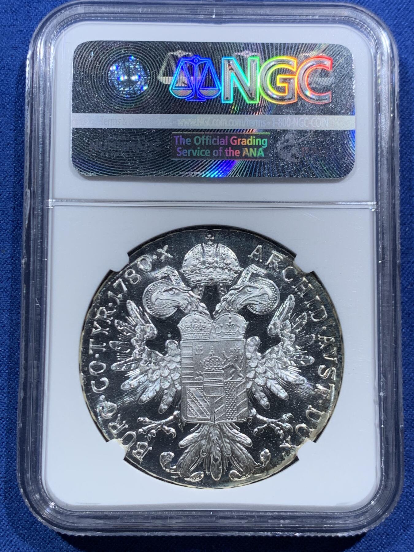 《竞宝斋》第466场 周日，周一 2场连拍 （全场包邮）欢迎送拍 NGC PF68UC 奥地利1780大奶妈泰勒精制银币 后铸版