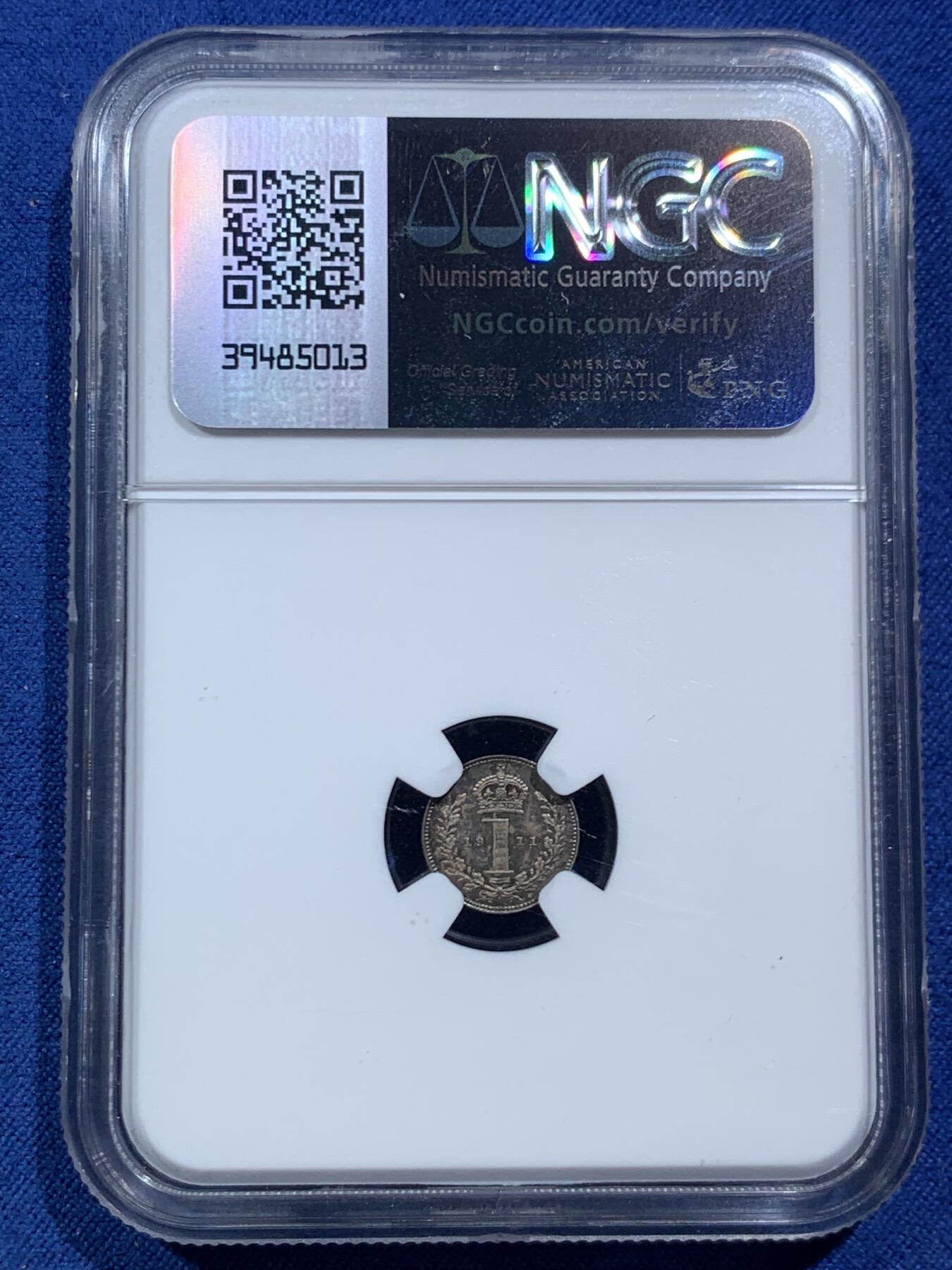 《竞宝斋》第466场 周日，周一 2场连拍 （全场包邮）欢迎送拍 四枚一组 NGC MS62-64 英国1911年乔治五世濯足币1-4便士银币 包浆舒服 评级数量比同年份精制币少很多