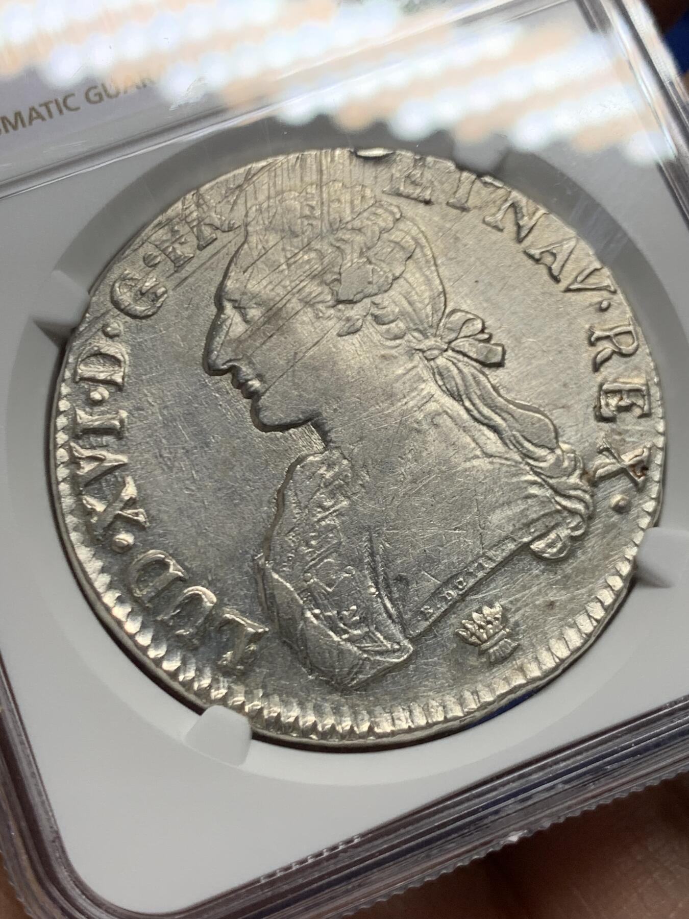 《竞宝斋》第466场 周日，周一 2场连拍 （全场包邮）欢迎送拍 NGC XF 法国1784I路易十六埃居银币 深打