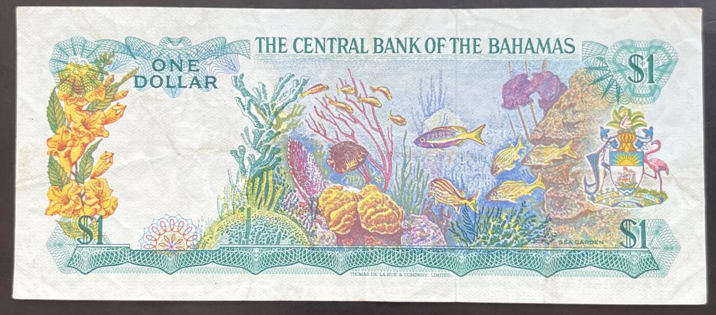 小福收藏拍卖第201期 流通品相裸钞 特惠场 本场拍卖美洲大洋洲非洲亚洲纸币【佣金仅收2% 不设最低佣金 全场包邮】 巴哈马 1974年 1元 彩背 
