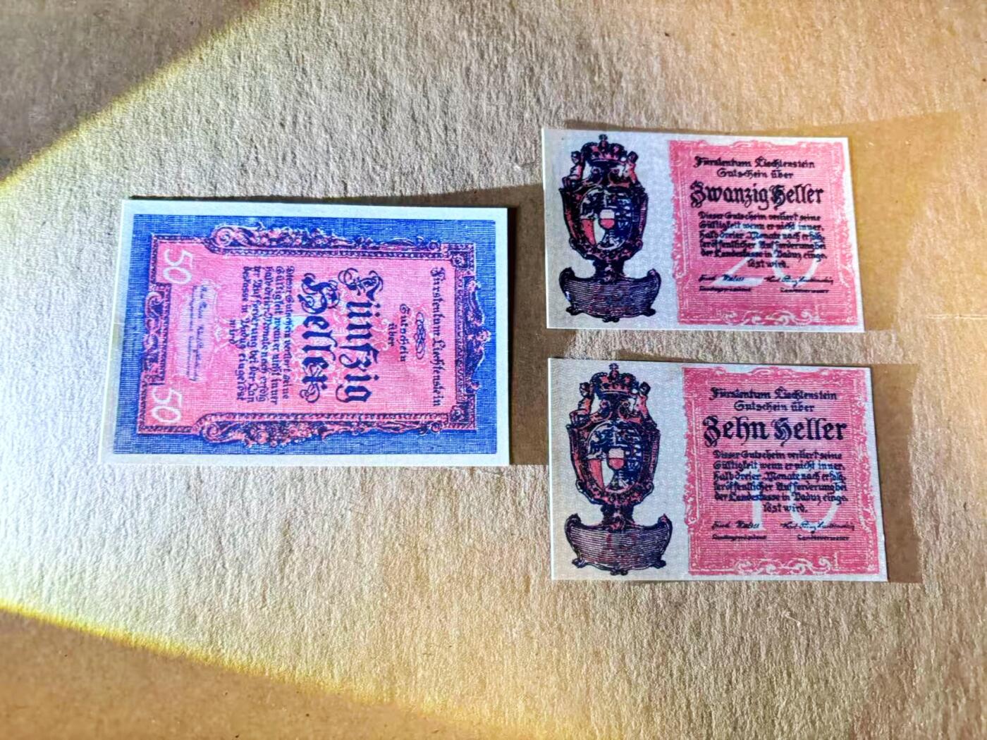 【Blue Auction】世界纸币精拍第789期——18级TOP拍卖/信誉/品质/专业/高效💫 【一组3张】列支敦士登 1920年10-50Heller 全新UNC