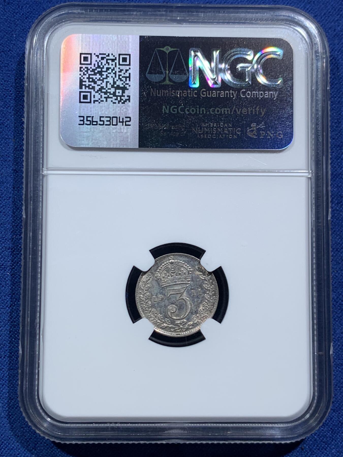 《竞宝斋》第466场 周日，周一 2场连拍 （全场包邮）欢迎送拍 四枚一组 NGC MS62-64 英国1911年乔治五世濯足币1-4便士银币 包浆舒服 评级数量比同年份精制币少很多