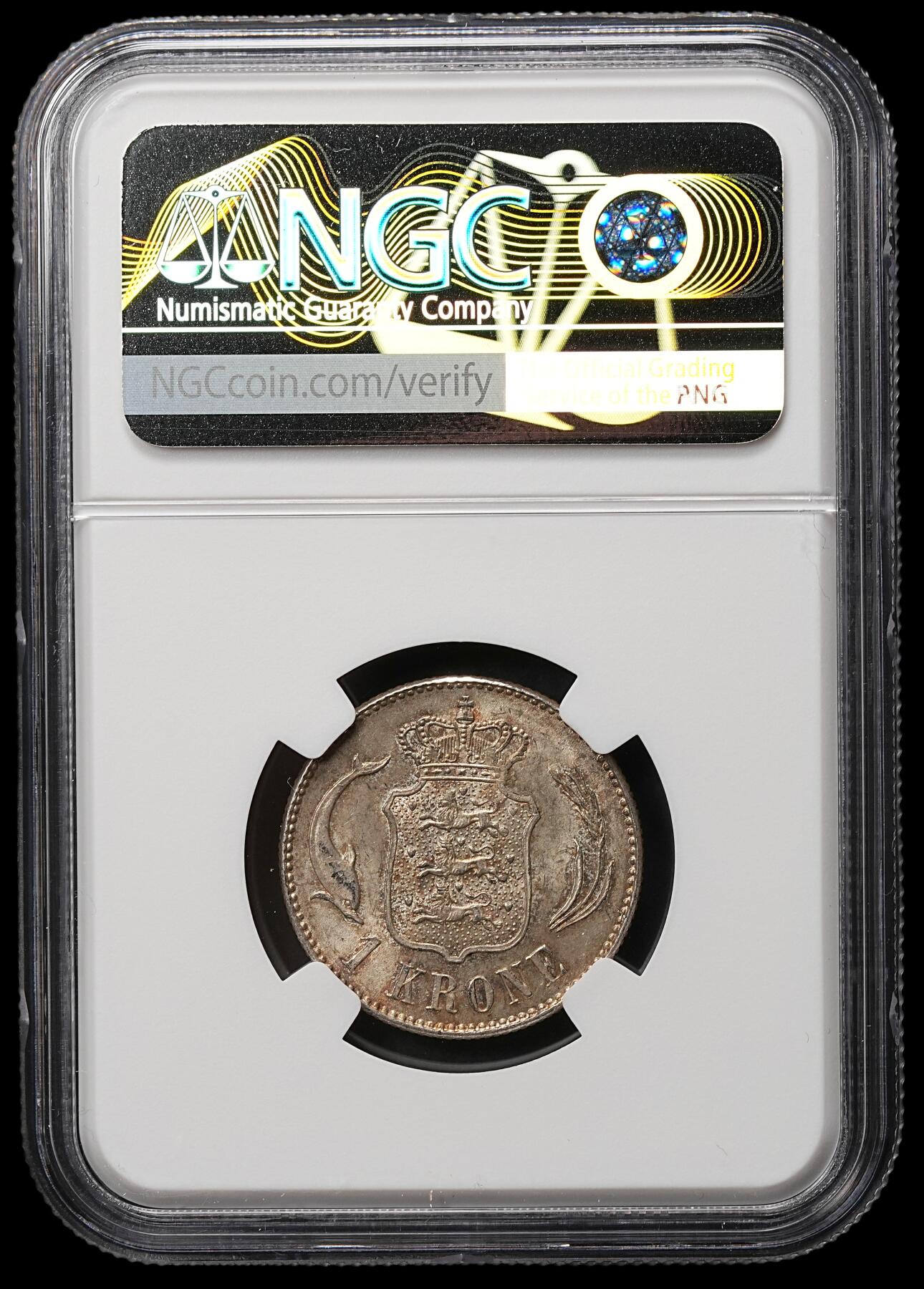 修遠堂世界钱币第106期，请看参拍说明 NGC MS63 1916年丹麦海豚1克朗银币