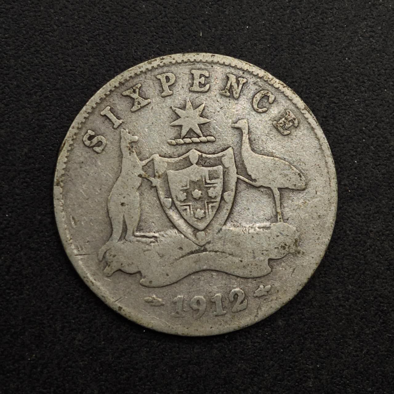 【淘币小摊】实时拍第八百七十四拍   银币散币场    每周一统一发货 澳大利亚1912年乔治五世6便士银币