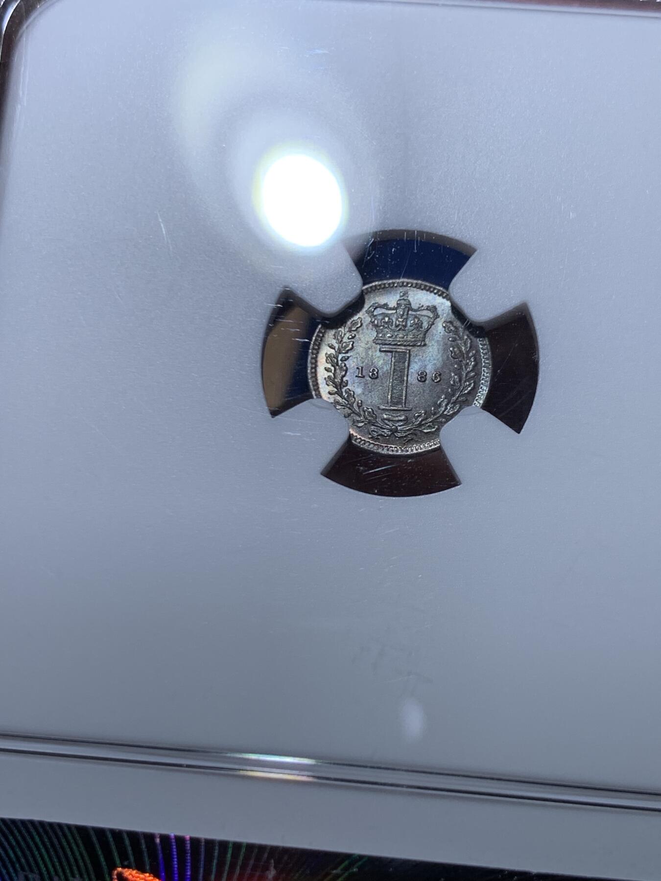 《竞宝斋》第466场 周日，周一 2场连拍 （全场包邮）欢迎送拍 NGC MS64-67 英国1886年小维濯足币1-4便士一套 原盒开出 评级连号 绒盒五彩包浆 状态极好 其中4便士为冠军分 难得