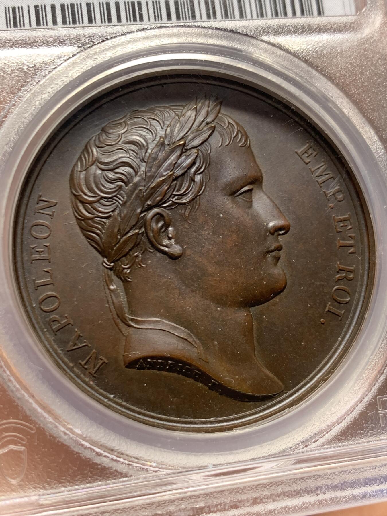 《竞宝斋》第466场 周日，周一 2场连拍 （全场包邮）欢迎送拍 PCGS SP64 冠军分 法国1806年拿破仑原铸铜章 与巴登公国联姻 巴黎造币厂紫檀色包浆 头顶光芒四射的