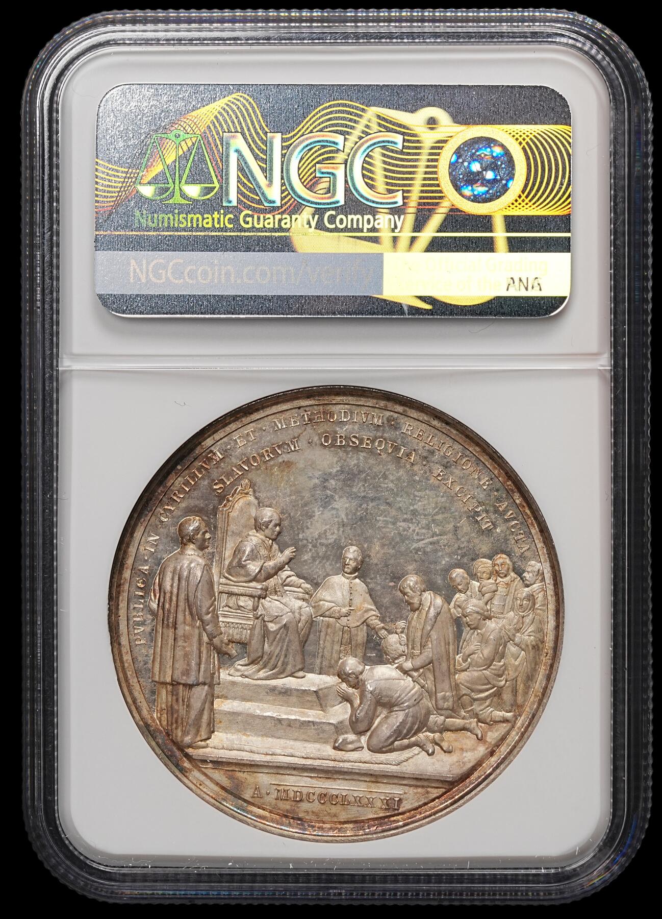 修遠堂世界钱币第106期，请看参拍说明 NGC MS63 梵蒂冈-斯拉夫使徒西里尔与美多德传教功绩纪念大银章