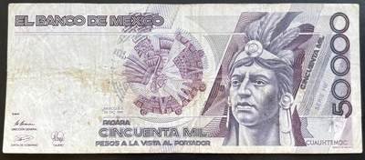 小福收藏拍卖第201期 流通品相裸钞 特惠场 本场拍卖美洲大洋洲非洲亚洲纸币【佣金仅收2% 不设最低佣金 全场包邮】 - 墨西哥 1990年 50000比索 