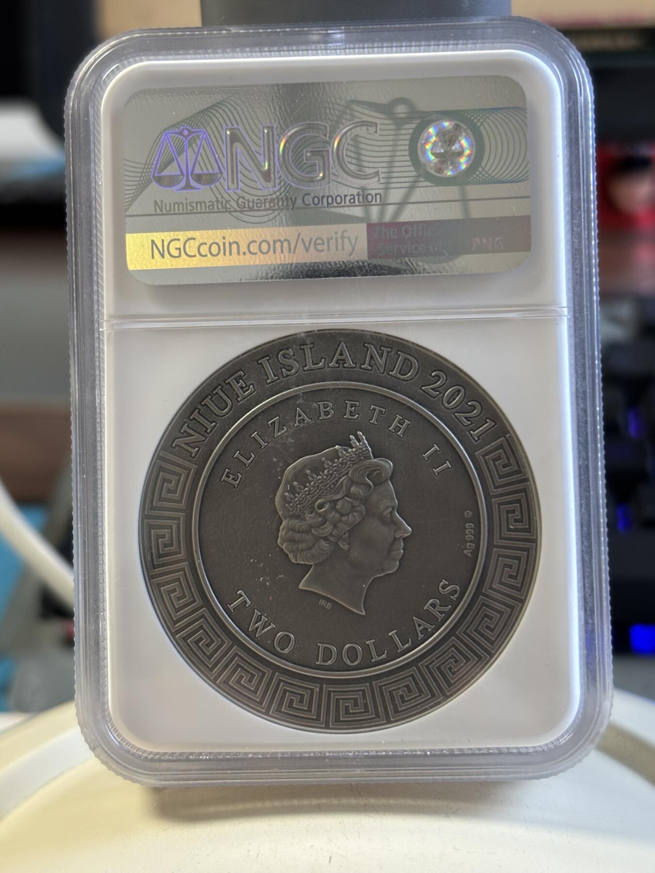 第192期拍卖 纽埃2021众神宙斯2盎司超高浮雕银币NGC-MS70首，999银，发行500枚