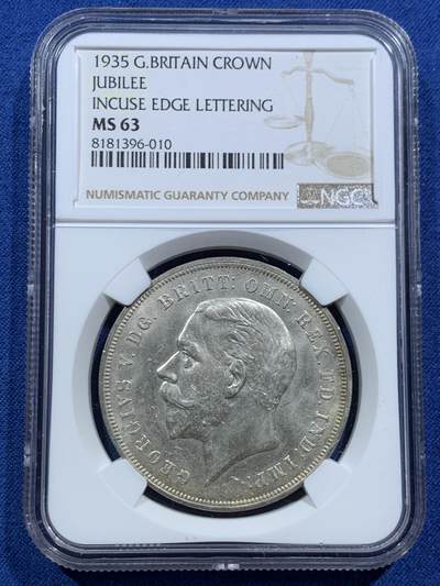 《竞宝斋》第466场 周日，周一 2场连拍 （全场包邮）欢迎送拍 - NGC MS63 英国1935年乔治五世木马剑1克朗银币
