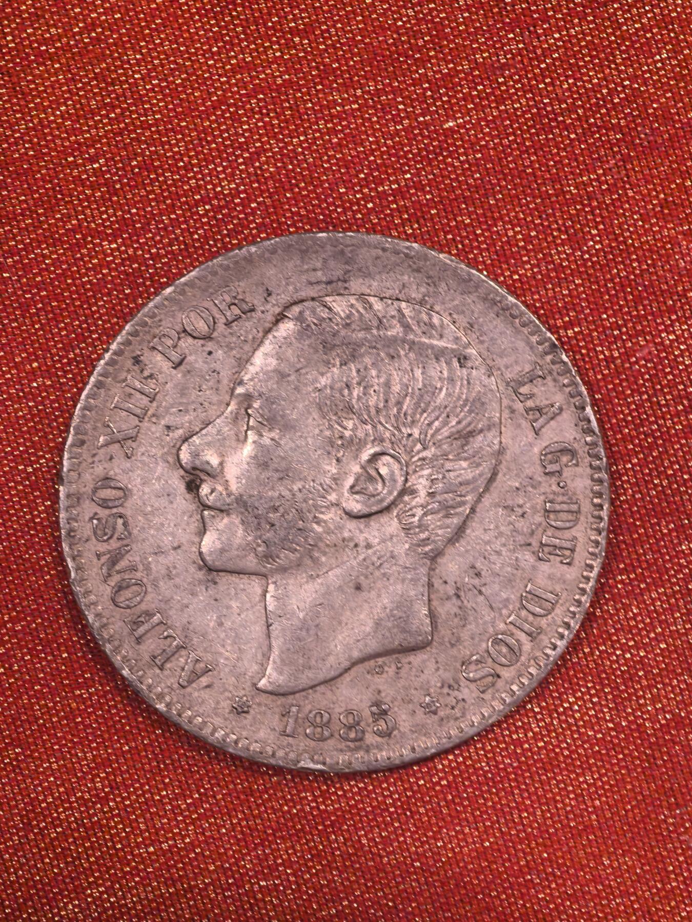 欧洲铜章和回流杂项第一场 西班牙阿方索十二世 5比塞塔银币（1885年）