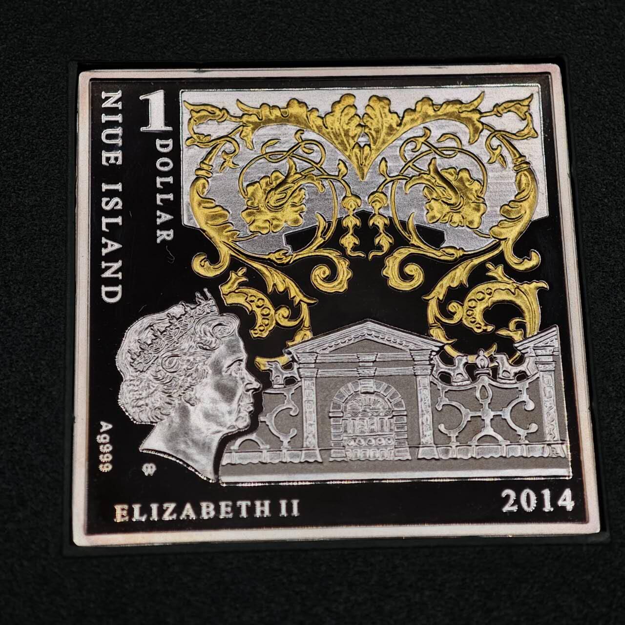 【淘币小摊】实时拍第八百七十三拍   银币套币场    每周一统一发货 纽埃2014年1元彩色部分镀金方形精制银币 文艺复兴名画系列-披纱巾的少女（拉斐尔） 28.28克999银 发行量：1999 盒证全