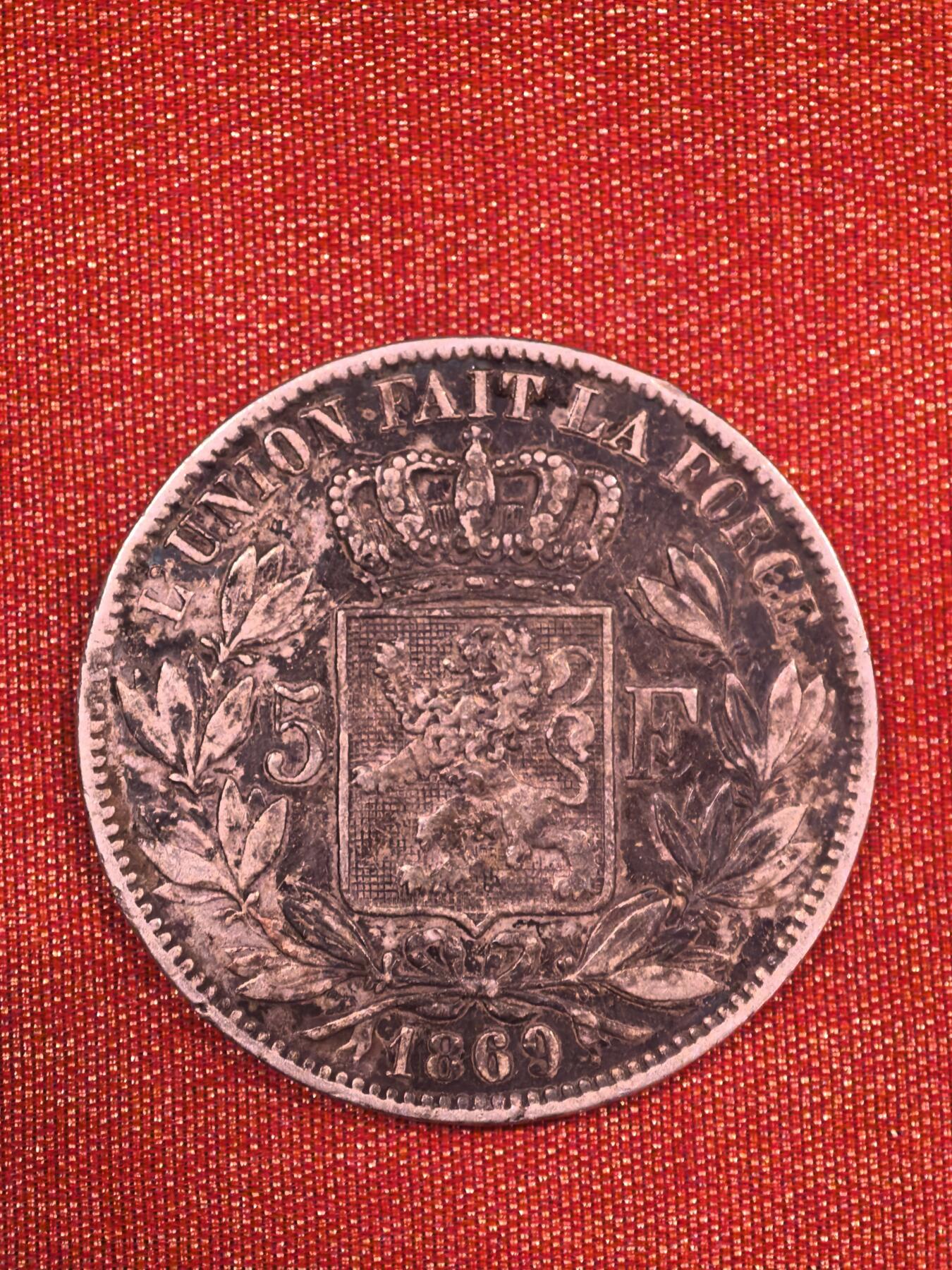 欧洲铜章和回流杂项第一场 比利时利奥波德二世 5法郎银币（1869年）