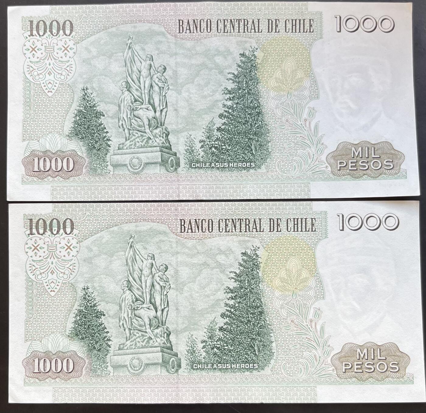 小福收藏拍卖第201期 流通品相裸钞 特惠场 本场拍卖美洲大洋洲非洲亚洲纸币【佣金仅收2% 不设最低佣金 全场包邮】 智利 1991年 1000比索 1组2张 