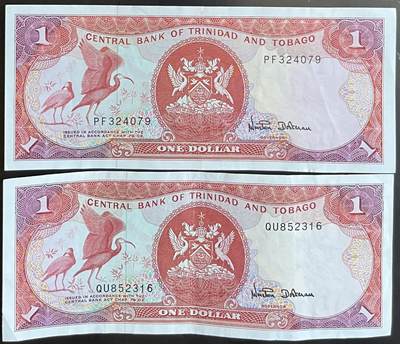 小福收藏拍卖第201期 流通品相裸钞 特惠场 本场拍卖美洲大洋洲非洲亚洲纸币【佣金仅收2% 不设最低佣金 全场包邮】 - 特立尼达和多巴哥 1979年 1元 1组2张 XF- AUNC