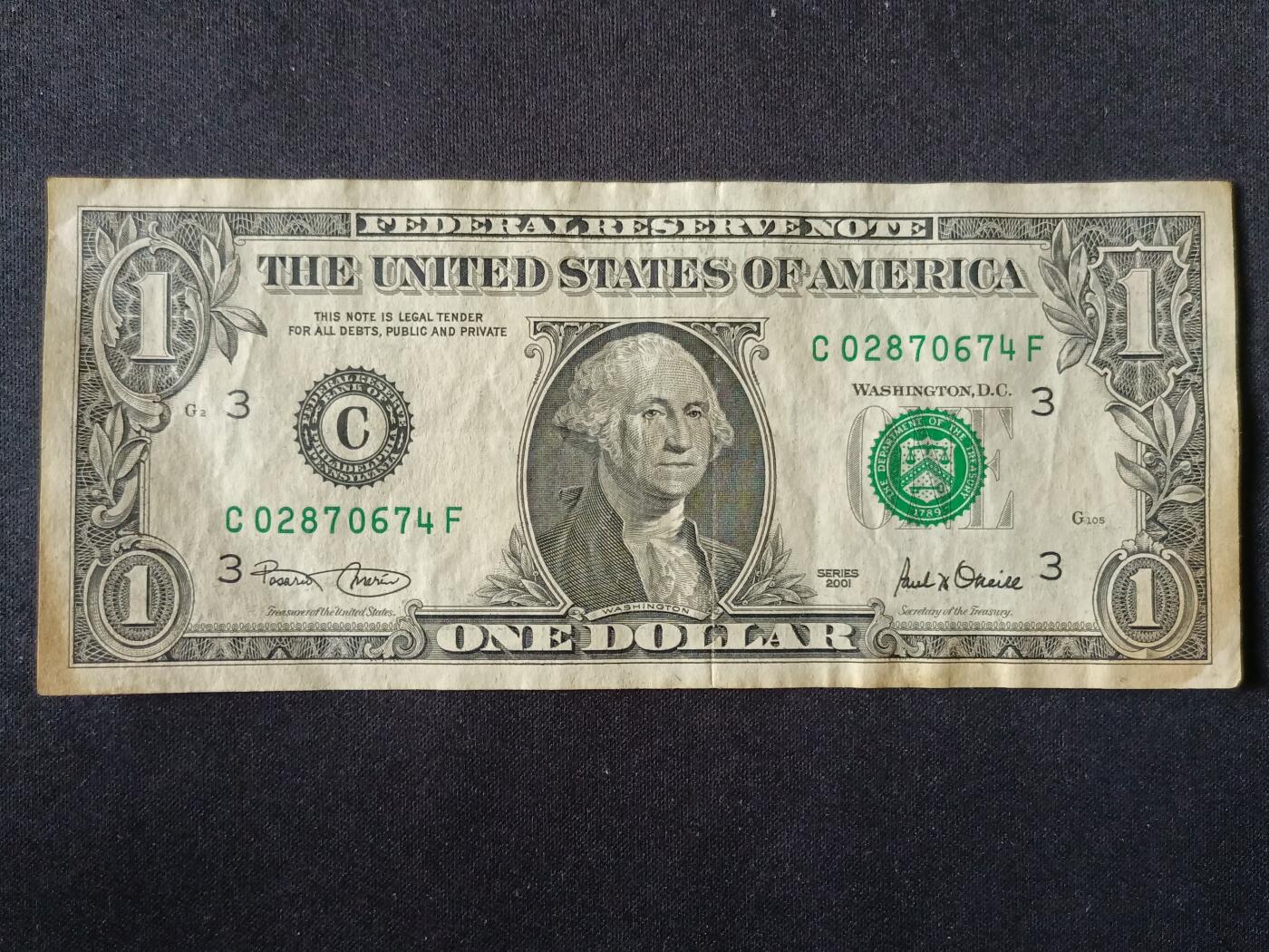 【游宝拍卖】丙午马年第6期 美国-1美元【SERIES-2001 C-费城 流通品相】