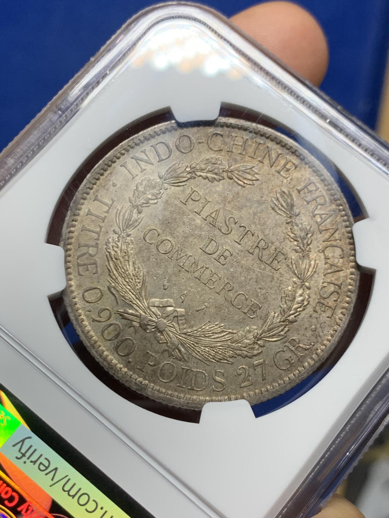 《竞宝斋》第466场 周日，周一 2场连拍 （全场包邮）欢迎送拍 NGC UNCD 法属印支1895A坐洋1皮亚斯特银币