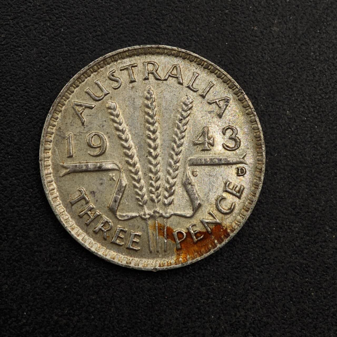 【淘币小摊】实时拍第八百七十四拍   银币散币场    每周一统一发货 澳大利亚1943年乔治六世3便士银币