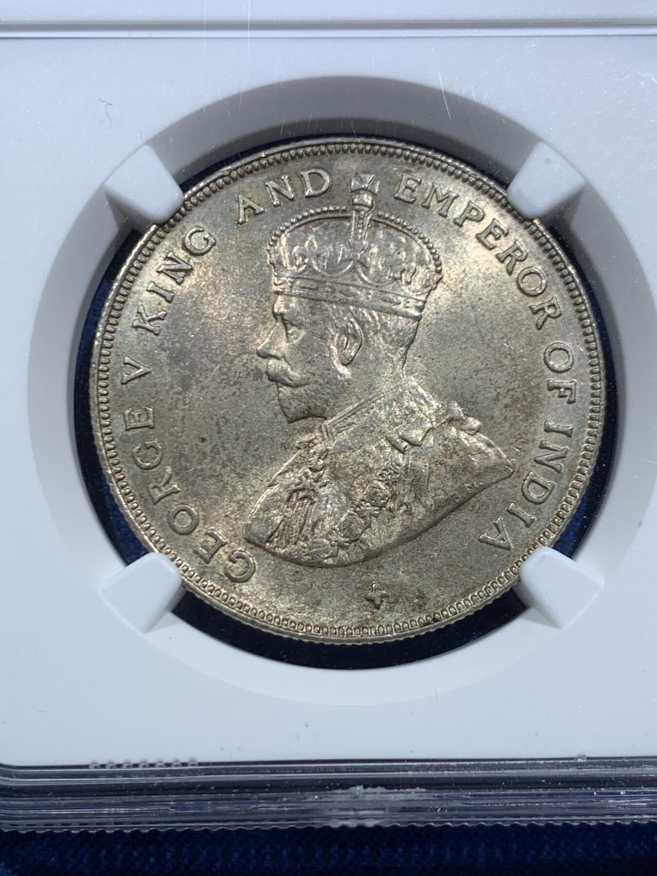 《竞宝斋》第466场 周日，周一 2场连拍 （全场包邮）欢迎送拍 NGC MS63 海峡殖民地1920年乔五壹元大银币，高分，淡黄油彩非常漂亮，足够自藏的分数。