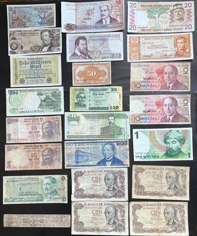 小福收藏拍卖第201期 流通品相裸钞 特惠场 本场拍卖美洲大洋洲非洲亚洲纸币【佣金仅收2% 不设最低佣金 全场包邮】 - 多国纸币 1组23张 
