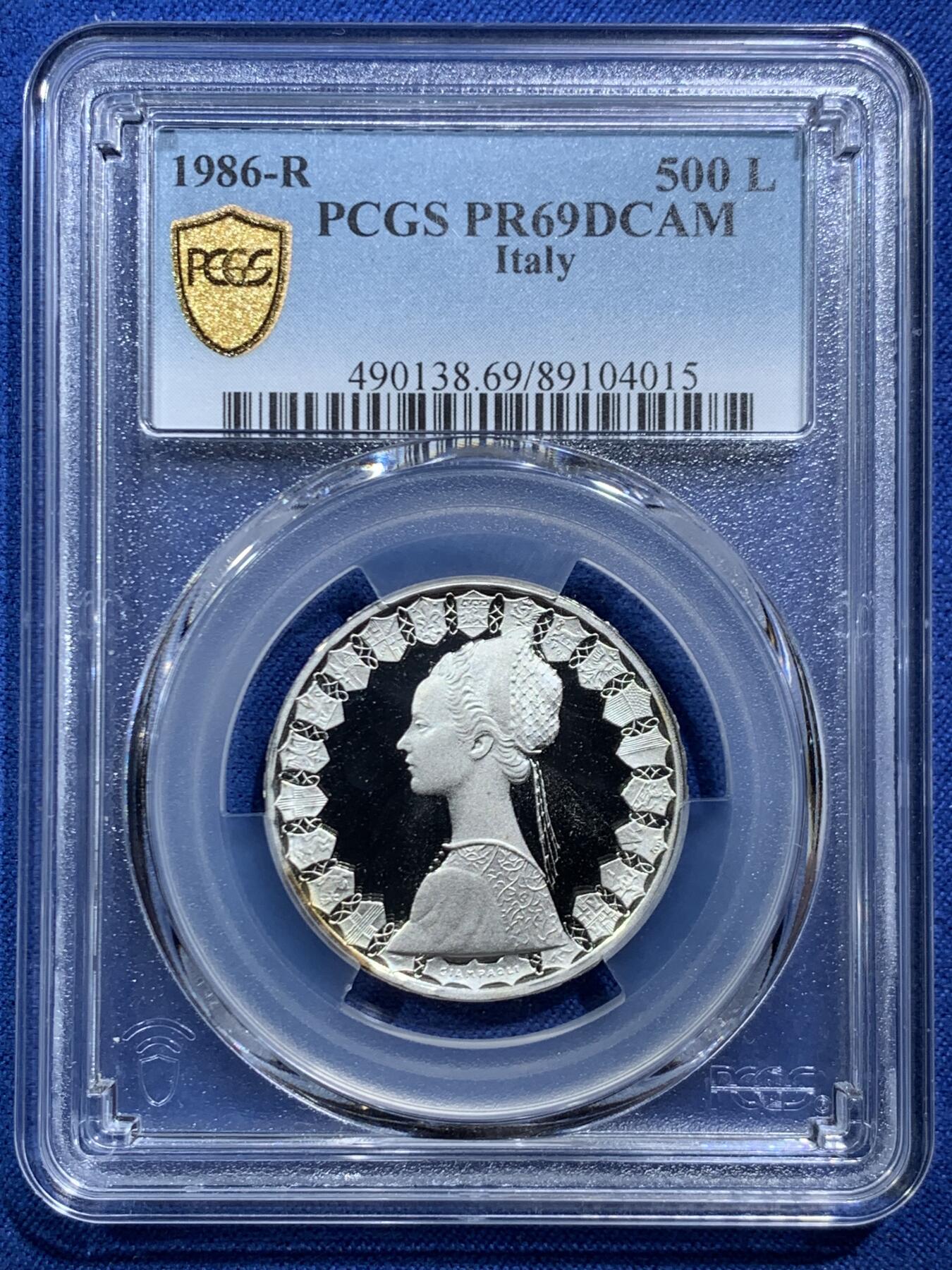 《竞宝斋》第466场 周日，周一 2场连拍 （全场包邮）欢迎送拍 PCGS PR69DCAM 意大利1986年精制帆船少女500里拉银币 冠军分！高浮雕喷砂质感，镜面深邃光洁
