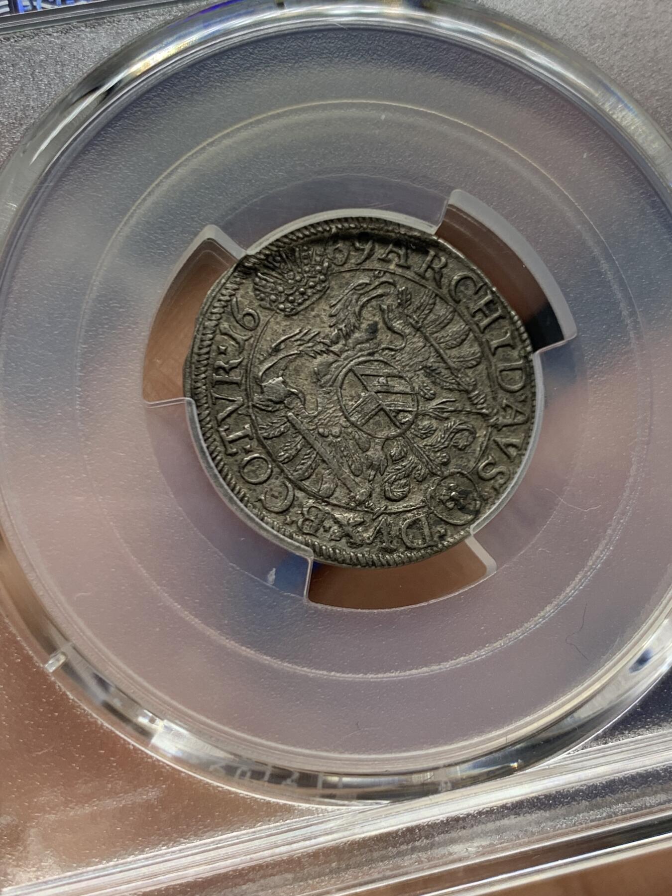 《竞宝斋》第466场 周日，周一 2场连拍 （全场包邮）欢迎送拍 PCGS MS63 神圣罗马帝国1669年利奥波德皇帝3克鲁泽银币 维也纳厂 亚军分 打制细节佳