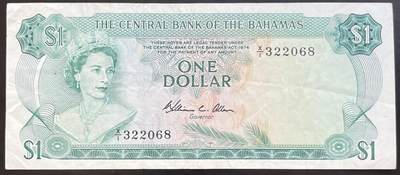 小福收藏拍卖第201期 流通品相裸钞 特惠场 本场拍卖美洲大洋洲非洲亚洲纸币【佣金仅收2% 不设最低佣金 全场包邮】 - 巴哈马 1974年 1元 彩背 