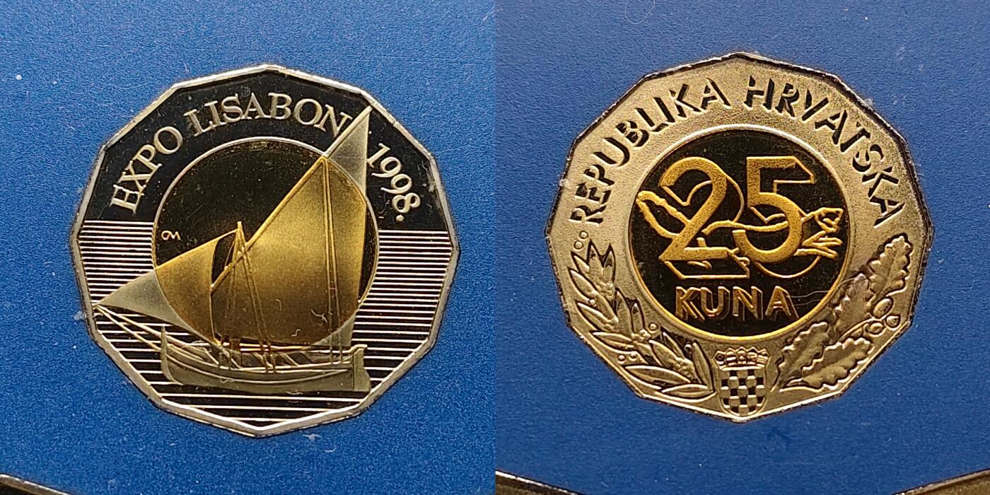 【全场包邮】纯粹捡漏拍509场 【罕见】克罗地亚1998-2000年25库纳官方封装精制纪念套币-里斯本世博会+欧盟+千禧年-量1000