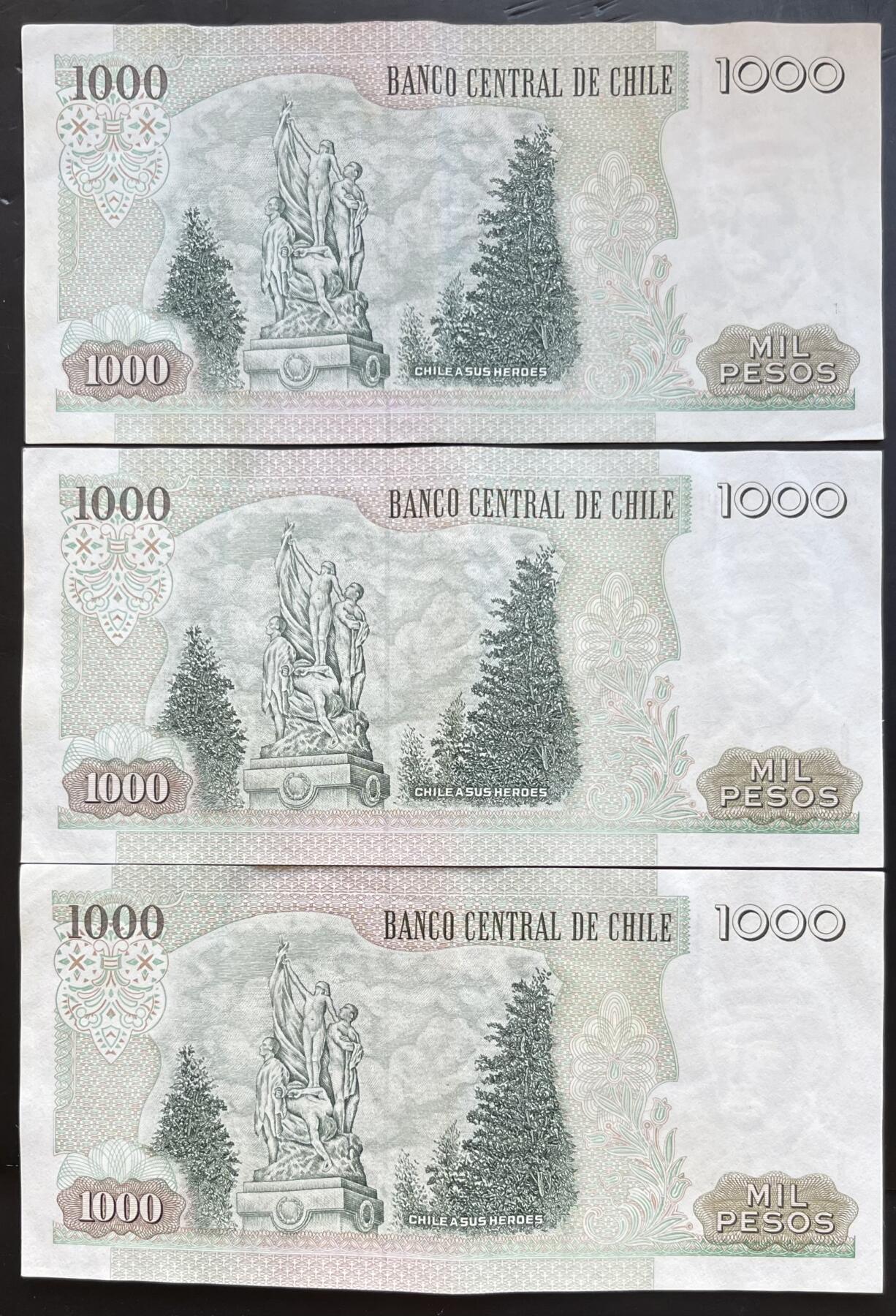 小福收藏拍卖第201期 流通品相裸钞 特惠场 本场拍卖美洲大洋洲非洲亚洲纸币【佣金仅收2% 不设最低佣金 全场包邮】 智利 2009年 1000比索 1组3张 