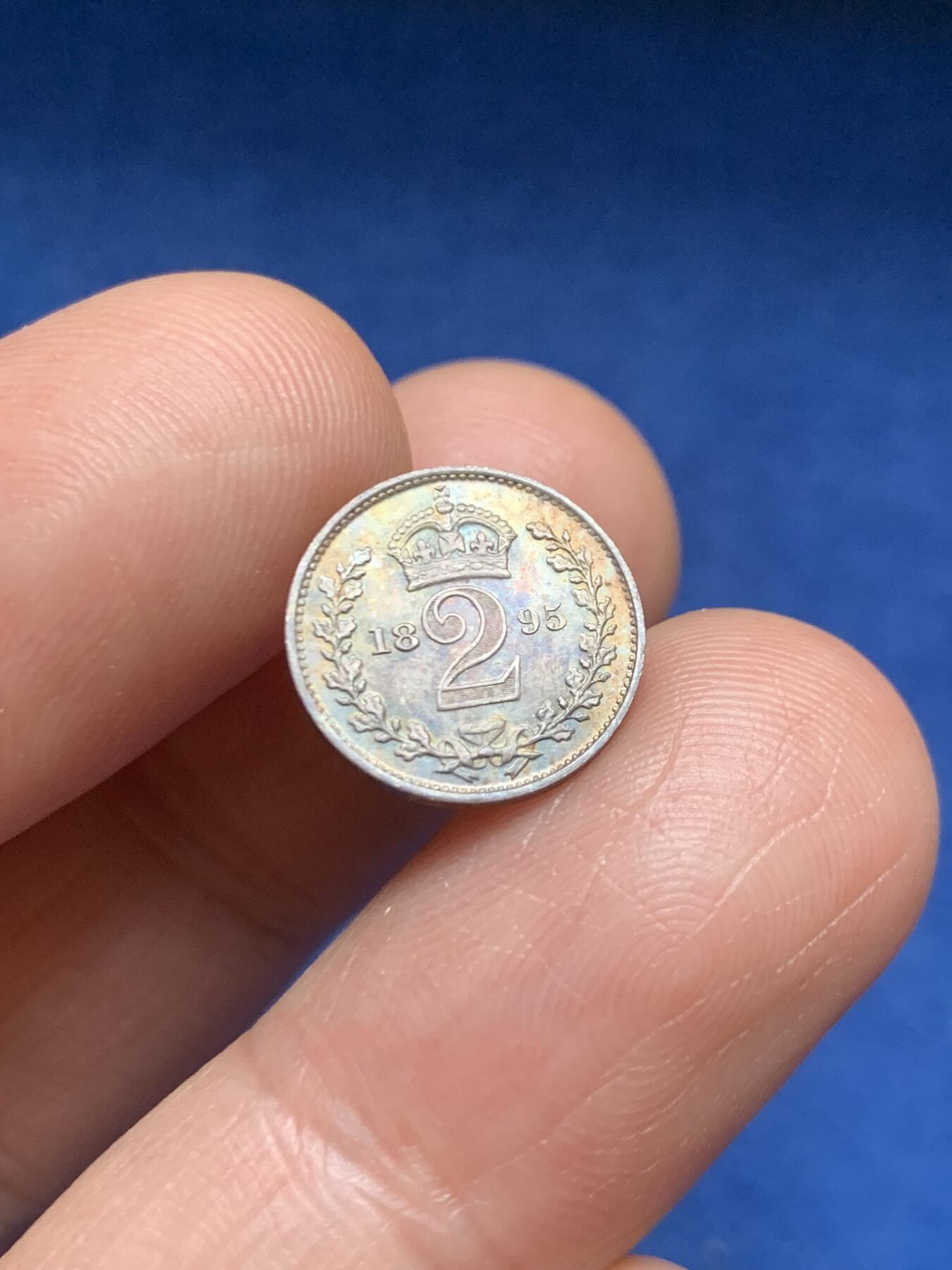 《竞宝斋》第466场 周日，周一 2场连拍 （全场包邮）欢迎送拍 英国 1895年 维多利亚 濯足2便士 银币 包浆漂亮