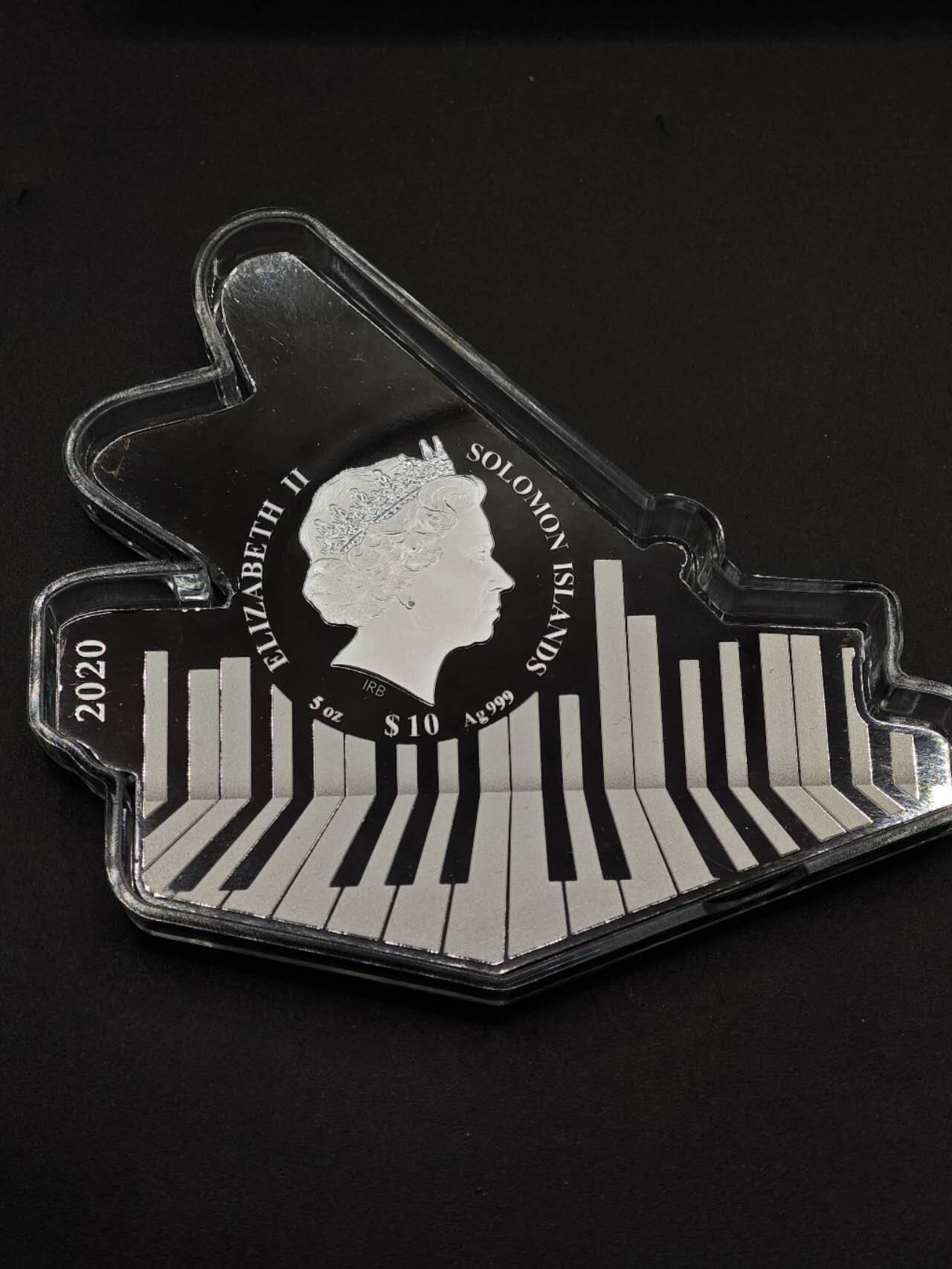 【淘币小摊】实时拍第八百七十三拍   银币套币场    每周一统一发货 所罗门2020年10元反精制异形银币 贝多芬250周年诞辰 5盎司999银 发行量：500 盒证全