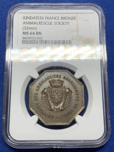 《竞宝斋》第466场 周日，周一 2场连拍 （全场包邮）欢迎送拍 - NGC MS64BN 法国十字救援奖章 铜质八角 少见品 高分 早期无边铭