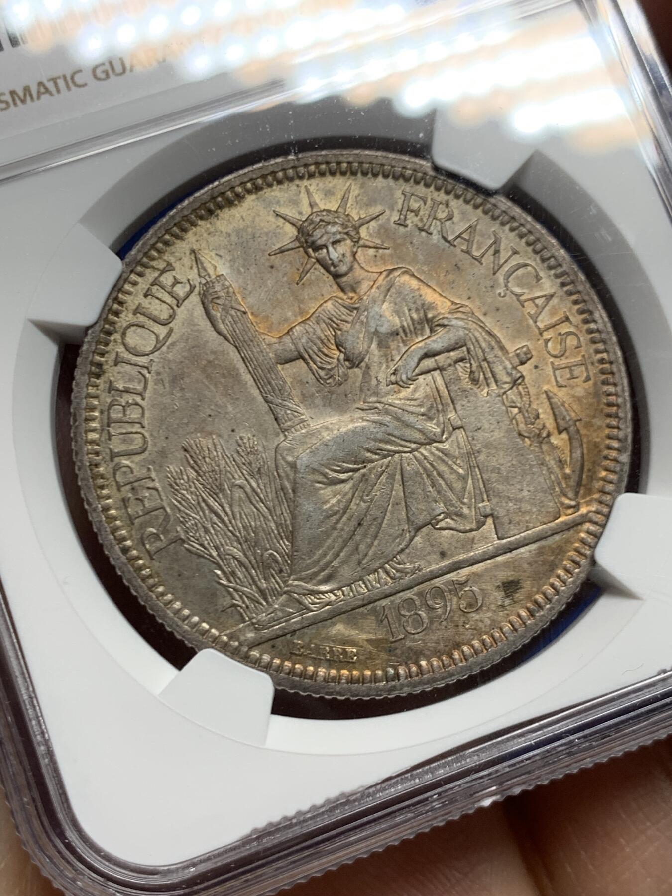 《竞宝斋》第466场 周日，周一 2场连拍 （全场包邮）欢迎送拍 NGC UNCD 法属印支1895A坐洋1皮亚斯特银币