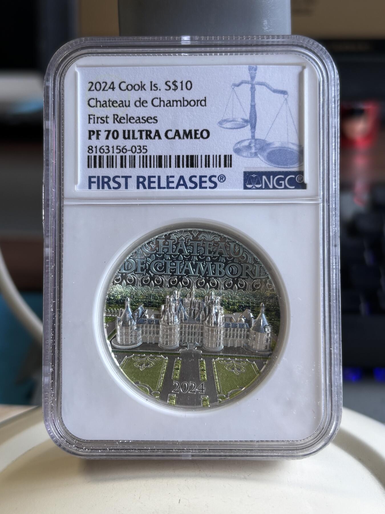 第192期拍卖 库克2024年法国香宾城堡2盎司高浮雕彩银币NGC-PF70首期，9999银，发行1000枚