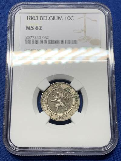 《竞宝斋》第466场 周日，周一 2场连拍 （全场包邮）欢迎送拍 - NGC MS62 比利时1863年利奥波德一世10分