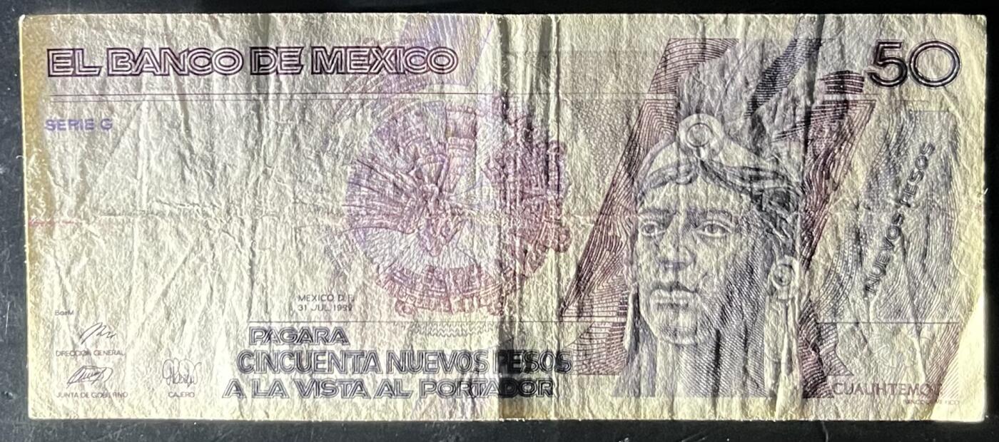 小福收藏拍卖第201期 流通品相裸钞 特惠场 本场拍卖美洲大洋洲非洲亚洲纸币【佣金仅收2% 不设最低佣金 全场包邮】 墨西哥 1992年 50比索 