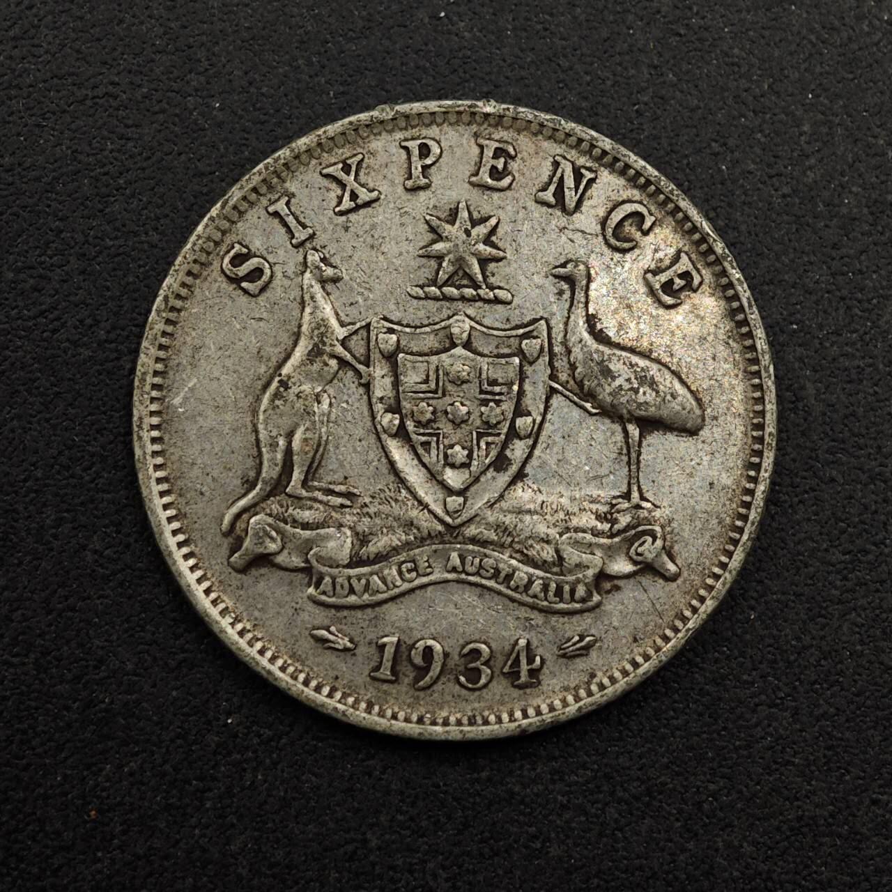 【淘币小摊】实时拍第八百七十四拍   银币散币场    每周一统一发货 澳大利亚1934年乔治五世6便士银币