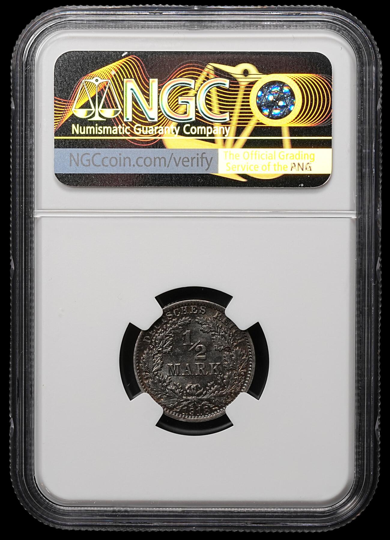 修遠堂世界钱币第106期，请看参拍说明 NGC MS64 1918年德国1/2马克银币 A厂铭